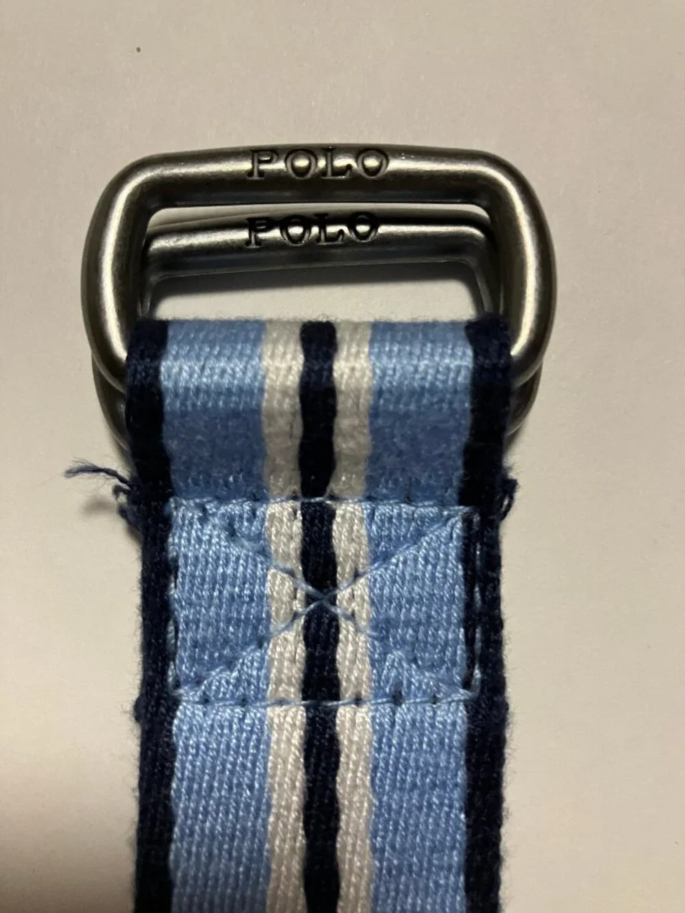 Polo Ralph Lauren Blue White Striped Webbing D Ring Belt Men Sz S 36 In